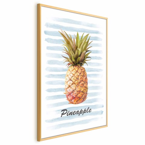 ⁨Plakat - Ananas i paski (rozmiar 21x30, wykończenie Rama złota)⁩ w sklepie Wasserman.eu