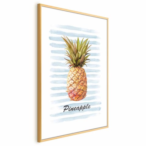 ⁨Plakat - Ananas i paski (rozmiar 60x90, wykończenie Rama złota z marginesem)⁩ w sklepie Wasserman.eu