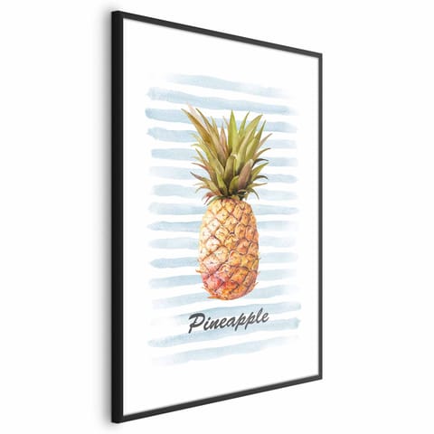⁨Plakat - Ananas i paski (rozmiar 60x90, wykończenie Rama czarna z marginesem)⁩ w sklepie Wasserman.eu