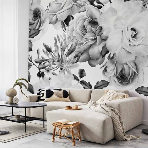 ⁨Wall mural - Sentimental garden (black and white) (size 150x105)⁩ at Wasserman.eu
