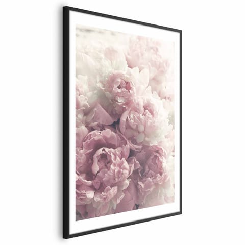 ⁨Plakat - Delikatne piwonie (rozmiar 60x90, wykończenie Rama czarna z marginesem)⁩ w sklepie Wasserman.eu
