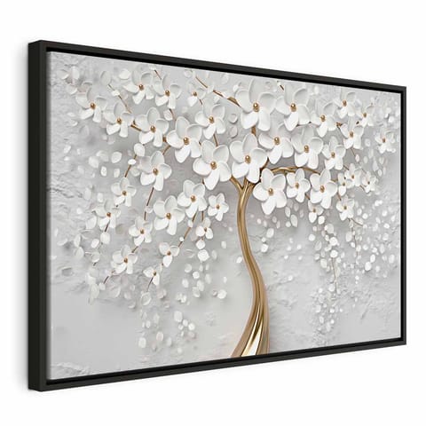 ⁨Obraz - Czarodziejska magnolia (1-częściowy) szeroki (rozmiar 90x60, wykończenie W ramie drewnianej czarnej)⁩ w sklepie Wasserman.eu