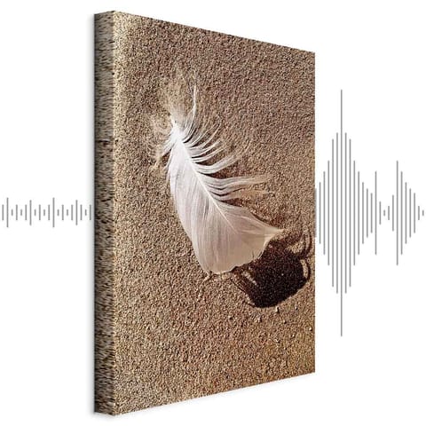 ⁨Obraz - Pióro na piasku (1-częściowy) pionowy (rozmiar 60x90, wykończenie Akustyczny)⁩ w sklepie Wasserman.eu