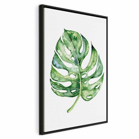 ⁨Obraz - Akwarelowa monstera (1-częściowy) pionowy (rozmiar 80x120, wykończenie W ramie drewnianej czarnej)⁩ w sklepie Wasserman.eu