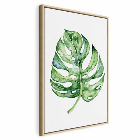 ⁨Obraz - Akwarelowa monstera (1-częściowy) pionowy (rozmiar 60x90, wykończenie W ramie drewnianej naturalnej)⁩ w sklepie Wasserman.eu