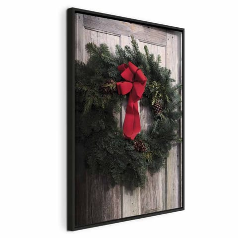 ⁨Obraz - Świąteczny wieniec (1-częściowy) pionowy (rozmiar 60x90, wykończenie W ramie drewnianej czarnej)⁩ w sklepie Wasserman.eu