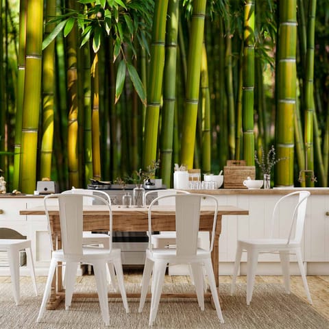 ⁨Fototapeta - Eukaliptusowy zaułek - bambusowy lasek w soczystym odcieniu zieleni (rozmiar 300x210, wykończenie Wodoodporna)⁩ w sklepie Wasserman.eu