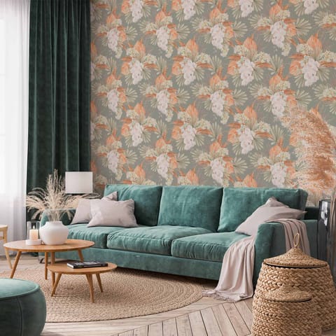 ⁨Tapeta - Egzotyczne bukieciki (rozmiar 49x1000, wykończenie Samoprzylepna)⁩ w sklepie Wasserman.eu