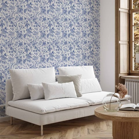 ⁨Tapeta - Ilustracja z niebieskimi kwiatami (rozmiar 50x1000, wykończenie Premium)⁩ w sklepie Wasserman.eu