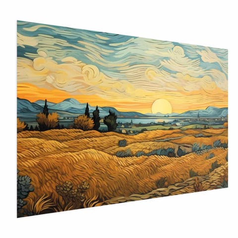 ⁨Plakat - Impresjonistyczne łany - namalowany złoty krajobraz z łanami zboża (rozmiar 90x60, wykończenie Bez ramy)⁩ w sklepie Wasserman.eu