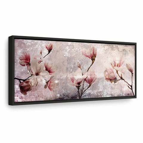 ⁨Obraz - Magnoliowy czar (1-częściowy) wąski (rozmiar 120x40, wykończenie W ramie drewnianej czarnej)⁩ w sklepie Wasserman.eu