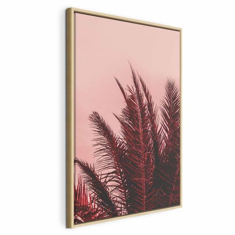 ⁨Obraz - Palmy o zachodzie słońca (1-częściowy) pionowy (rozmiar 40x60, wykończenie W ramie drewnianej naturalnej)⁩ w sklepie Wasserman.eu