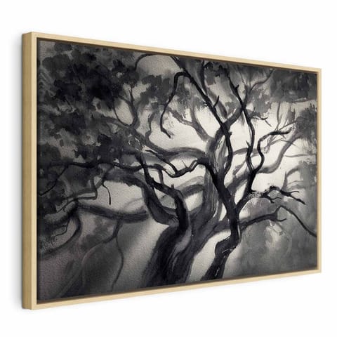 ⁨Obraz - Rozświetlone gałęzie (1-częściowy) szeroki (rozmiar 60x40, wykończenie W ramie drewnianej naturalnej)⁩ w sklepie Wasserman.eu