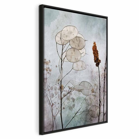 ⁨Obraz - Owoce lunarii (1-częściowy) pionowy (rozmiar 80x120, wykończenie W ramie drewnianej czarnej)⁩ w sklepie Wasserman.eu