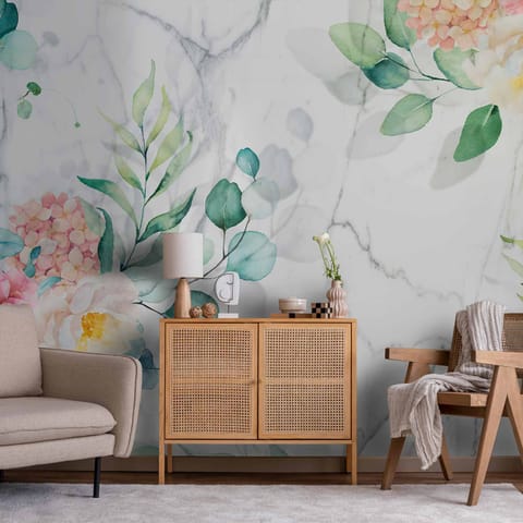 ⁨Wall mural - Flowered marble (size 200x140)⁩ at Wasserman.eu