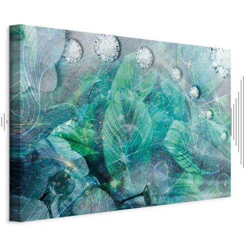 ⁨Obraz - Turkusowe liście (1-częściowy) szeroki (rozmiar 60x40, wykończenie Akustyczny)⁩ w sklepie Wasserman.eu