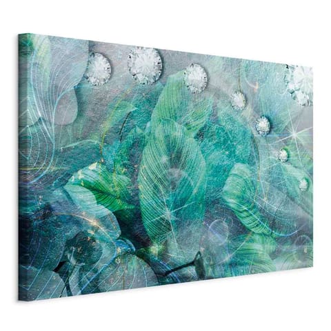 ⁨Obraz - Turkusowe liście (1-częściowy) szeroki (rozmiar 60x40, wykończenie Standard)⁩ w sklepie Wasserman.eu