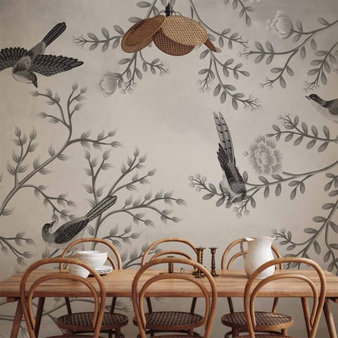 ⁨Fototapeta - Ptaki w ogrodzie - trzeci wariant (rozmiar 450x315, wykończenie Wodoodporna)⁩ w sklepie Wasserman.eu