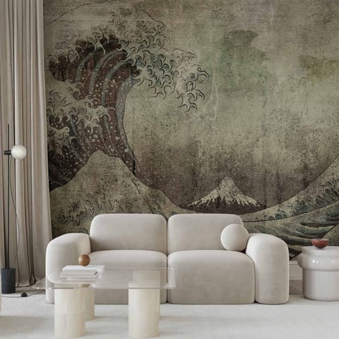 ⁨Fototapeta - Wielka fala w Kanagwie w stylu retro - krajobraz wzburzonego morza (rozmiar 200x140, wykończenie Standard)⁩ w sklepie Wasserman.eu