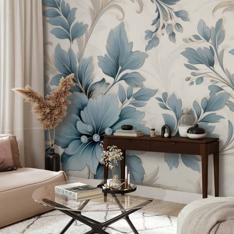 ⁨Fototapeta - Turkusowe kwiaty w retro klimacie - florystyczne ornamenty (rozmiar 400x280, wykończenie Standard)⁩ w sklepie Wasserman.eu