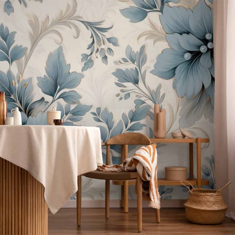 ⁨Fototapeta - Turkusowe kwiaty w retro klimacie - florystyczne ornamenty (rozmiar 100x70, wykończenie Wodoodporna)⁩ w sklepie Wasserman.eu