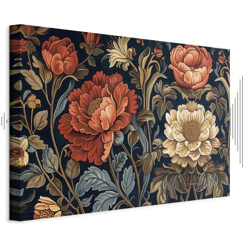 ⁨Obraz - Gobelinowe wielkie kwiaty retro motyw florystyczny w stylu kilimu (rozmiar 60x40, wykończenie Akustyczny)⁩ w sklepie Wasserman.eu