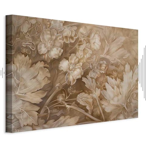 ⁨Obraz - Ornamenty kwiatowe rzeźbione w delikatnych odcieniach sepii i brązu (rozmiar 30x20, wykończenie Akustyczny)⁩ w sklepie Wasserman.eu