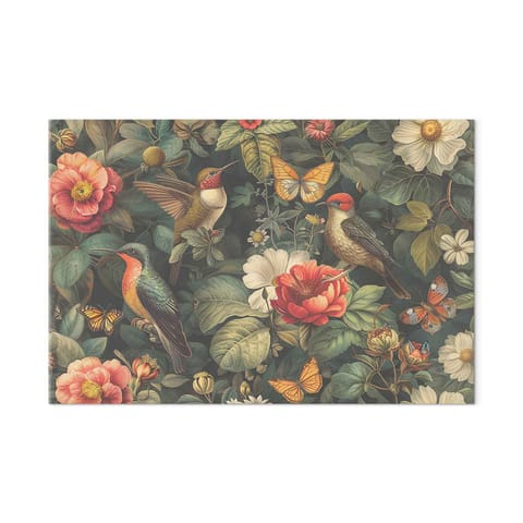 ⁨Obraz - Kwiaty, ptaki i motyle - ilustracja w stylu vintage (rozmiar 120x80, wykończenie Premium Print)⁩ w sklepie Wasserman.eu
