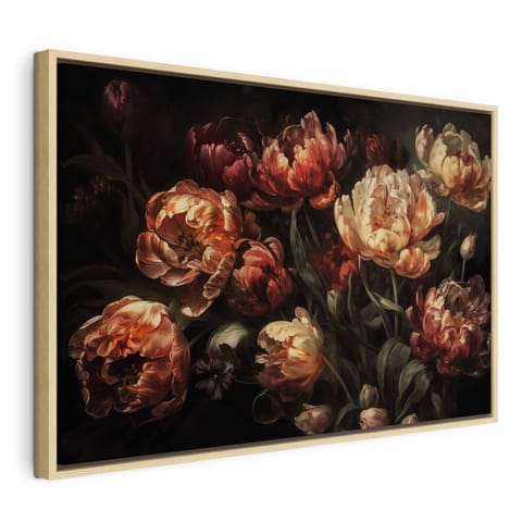 ⁨Obraz - Kwitnące tulipany (rozmiar 60x40, wykończenie W ramie drewnianej naturalnej)⁩ w sklepie Wasserman.eu