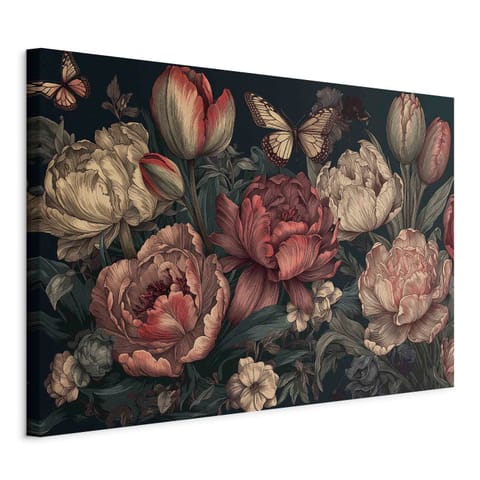 ⁨Obraz - Kwiaty na turkusowym tle (rozmiar 30x20, wykończenie Standard)⁩ w sklepie Wasserman.eu