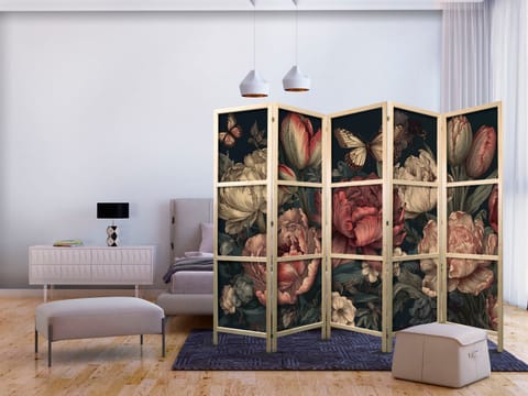 ⁨Parawan japoński - Ilustracja florystyczna - okazałe pąki kwiatów na turkusowym tle (rozmiar 225x172, wykończenie )⁩ w sklepie Wasserman.eu