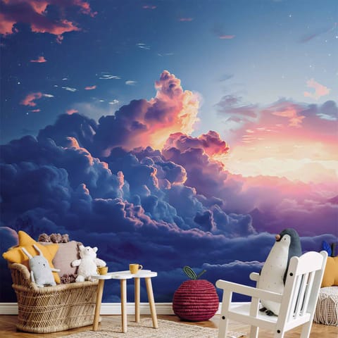 ⁨Fototapeta - Nocny koncert w górach: chmury rozświetlone ostatnimi promieniami słońca (rozmiar 100x70, wykończenie Wodoodporna)⁩ w sklepie Wasserman.eu