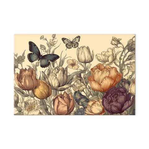⁨Obraz - Kolorowe tulipany na kremowym tle (rozmiar 120x80, wykończenie Akustyczny)⁩ w sklepie Wasserman.eu