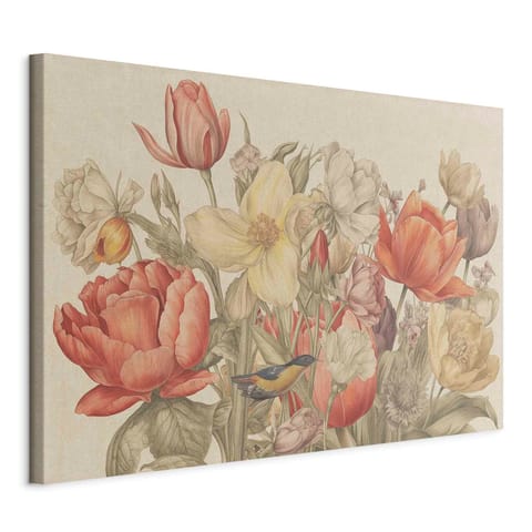 ⁨Obraz - Bukiet kwiatów na kremowym tle (rozmiar 30x20, wykończenie Na płótnie włoskim)⁩ w sklepie Wasserman.eu