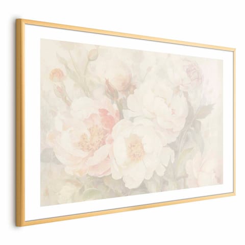 ⁨Plakat - Piwonie we mgle (rozmiar 30x21, wykończenie Rama złota z marginesem)⁩ w sklepie Wasserman.eu