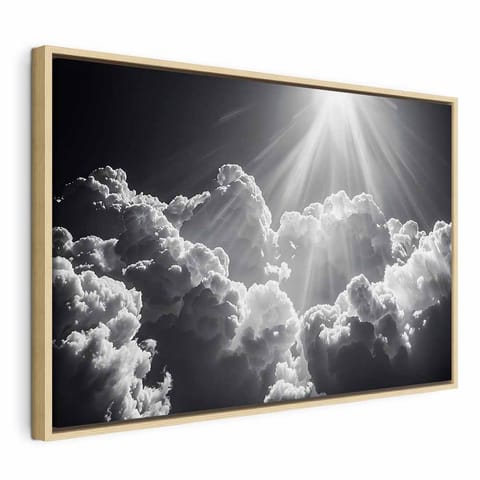 ⁨Obraz - Nadzieja w chmurach: Inspirujące promienie słońca – przebudź emocje (rozmiar 90x60, wykończenie W ramie drewnianej naturalnej)⁩ w sklepie Wasserman.eu