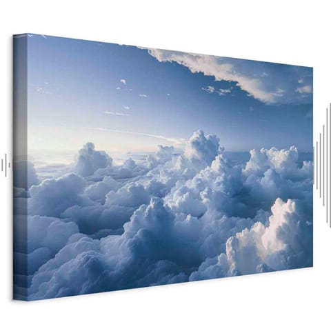 ⁨Obraz - Podniebne pejzaże: Promienie oświetlające puchowe formacje chmur (rozmiar 60x40, wykończenie Akustyczny)⁩ w sklepie Wasserman.eu