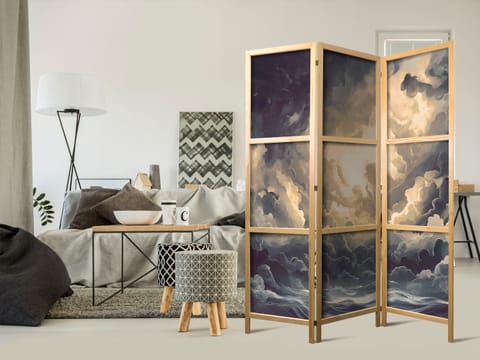 ⁨Parawan japoński - Epicka gra światła: Słońce walczące o dominację nad chmurami (rozmiar 135x172, wykończenie )⁩ w sklepie Wasserman.eu