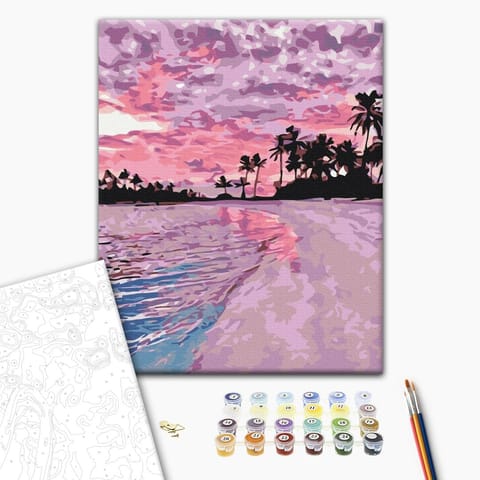 ⁨Obraz do samodzielnego malowania - Rajski zachód słońca (rozmiar 40x50, wykończenie )⁩ w sklepie Wasserman.eu