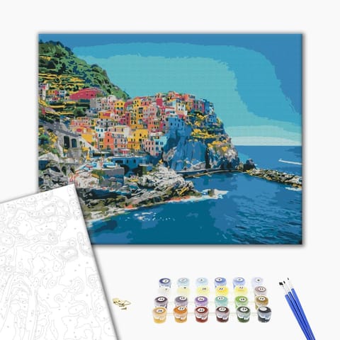 ⁨Obraz do samodzielnego malowania - Kolorowe włoskie miasteczko (rozmiar 50x40, wykończenie )⁩ w sklepie Wasserman.eu