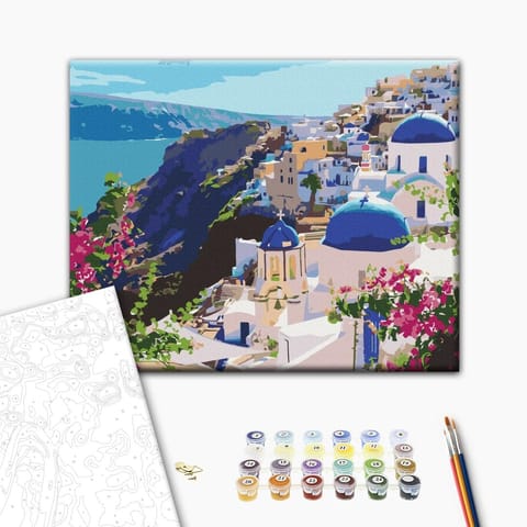 ⁨Obraz do samodzielnego malowania - Dachy  Santorini (rozmiar 50x40, wykończenie )⁩ w sklepie Wasserman.eu