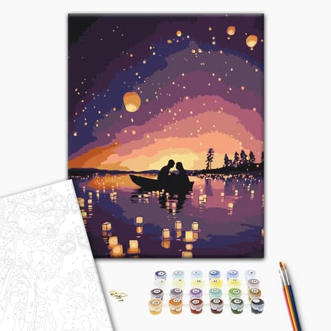 ⁨Obraz do samodzielnego malowania - Randka w świetle lampionów (rozmiar 40x50, wykończenie )⁩ w sklepie Wasserman.eu