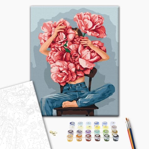 ⁨Obraz do samodzielnego malowania - Naręcze piwonii (rozmiar 40x50, wykończenie )⁩ w sklepie Wasserman.eu