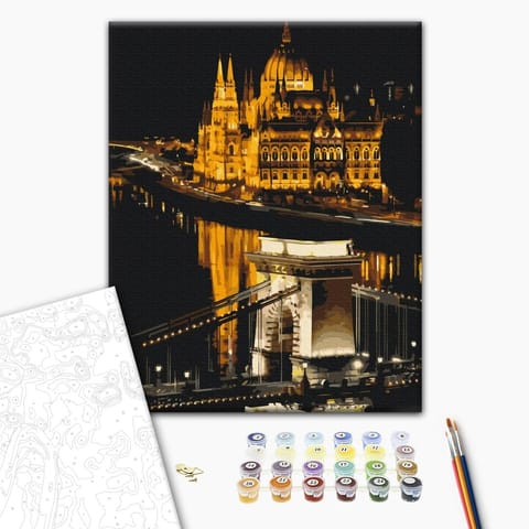 ⁨Obraz do samodzielnego malowania - Budapeszt nocą (rozmiar 40x50, wykończenie )⁩ w sklepie Wasserman.eu