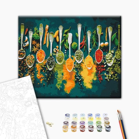 ⁨Obraz do samodzielnego malowania - Bogactwo przypraw (rozmiar 50x40, wykończenie )⁩ w sklepie Wasserman.eu