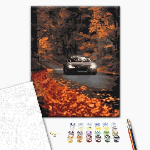 ⁨Obraz do samodzielnego malowania - Jesienna droga przez las (rozmiar 40x50, wykończenie )⁩ w sklepie Wasserman.eu