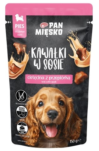⁨Pan Mięsko Karma mokra dla psa - Puppy cielęcina z przepiórką kawałki w sosie saszetka 150g⁩ w sklepie Wasserman.eu