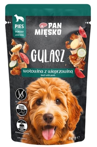 ⁨Pan Mięsko Karma mokra dla psa - Gulasz wołowina z wieprzowiną saszetka 150g⁩ w sklepie Wasserman.eu