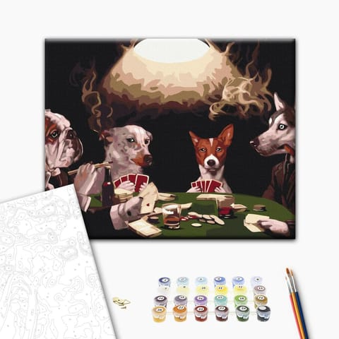 ⁨Obraz do samodzielnego malowania - Psi pokerzyści (rozmiar 50x40, wykończenie )⁩ w sklepie Wasserman.eu