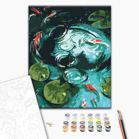 ⁨Obraz do samodzielnego malowania - Menufary i karpie koi (rozmiar 40x50, wykończenie )⁩ w sklepie Wasserman.eu